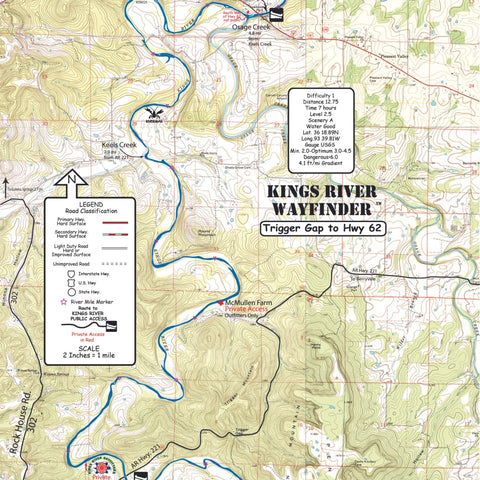 Wayfinder Maps with Grommet - Trigger Gap to Hwy 62 Bridge J.D. Fletcher Public Access - Waterproof
